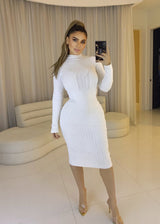 Angelic Long Sleeve Knit Dress (White) - Omg Miami Swimwear
