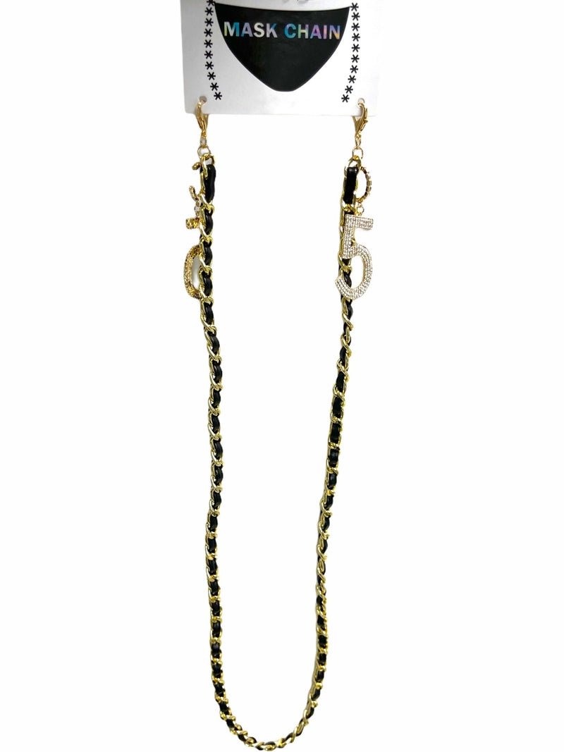 Black Rope Face Mask Chain (Gold) - Omg Miami Swimwear