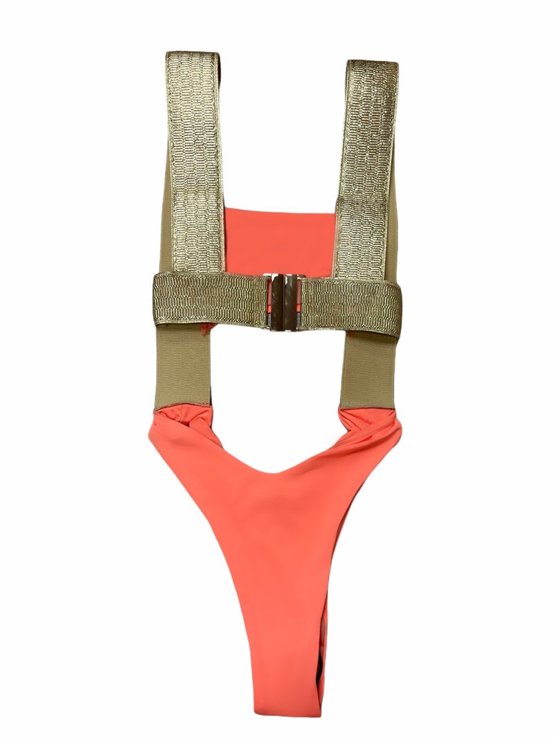 Brick Of Gold Monokini (Coral) - Omg Miami Swimwear