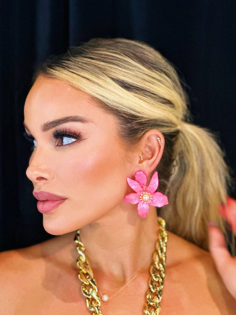 Flower Baby Earrings (Pink) - Omg Miami Swimwear