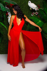 Queen Of Slaying Skirt Buckle Cover Up (RED) - Omg Miami Swimwear