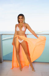 Simple Sheer Cover Up Skirt (Orange) - Omg Miami Swimwear