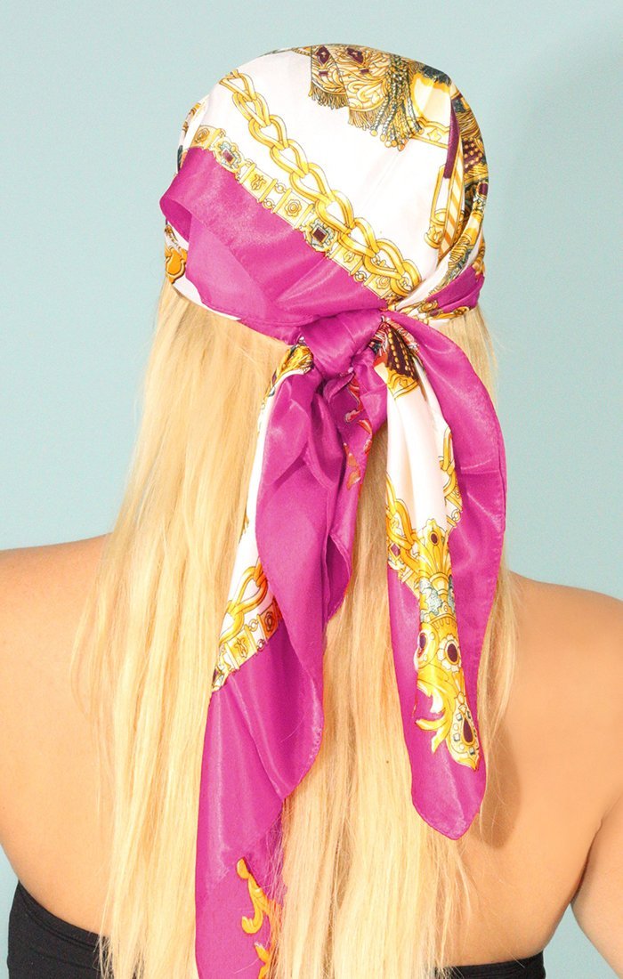 The Fuchsia Chained Headscarf - Omg Miami Swimwear