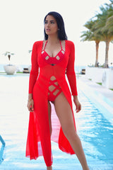 The Princess Sheer Long Sleeve Cover up (RED) - Omg Miami Swimwear